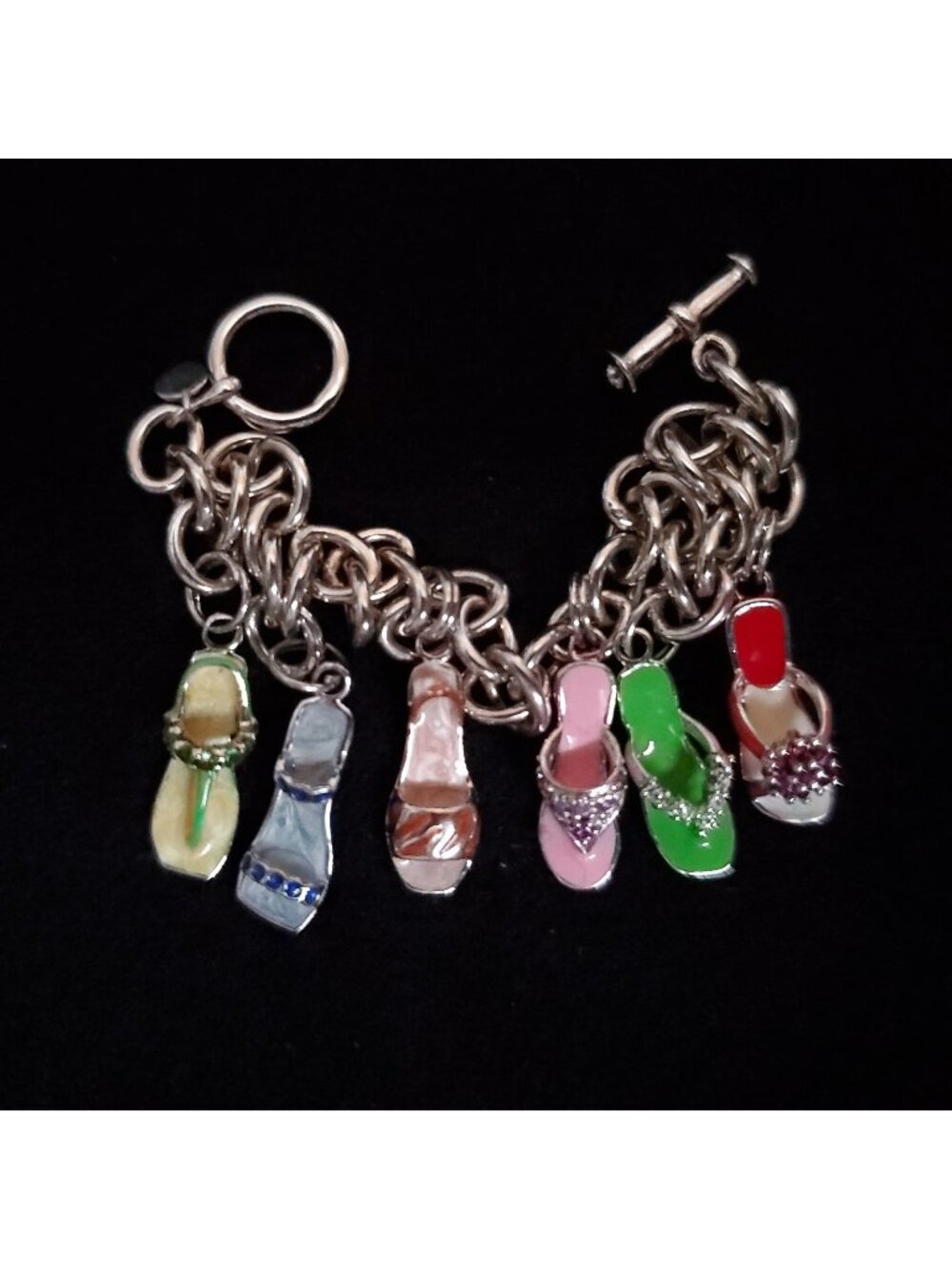 Sterling Silver Charm Bracelet Flip Flops Sandals Shoes 6.5"